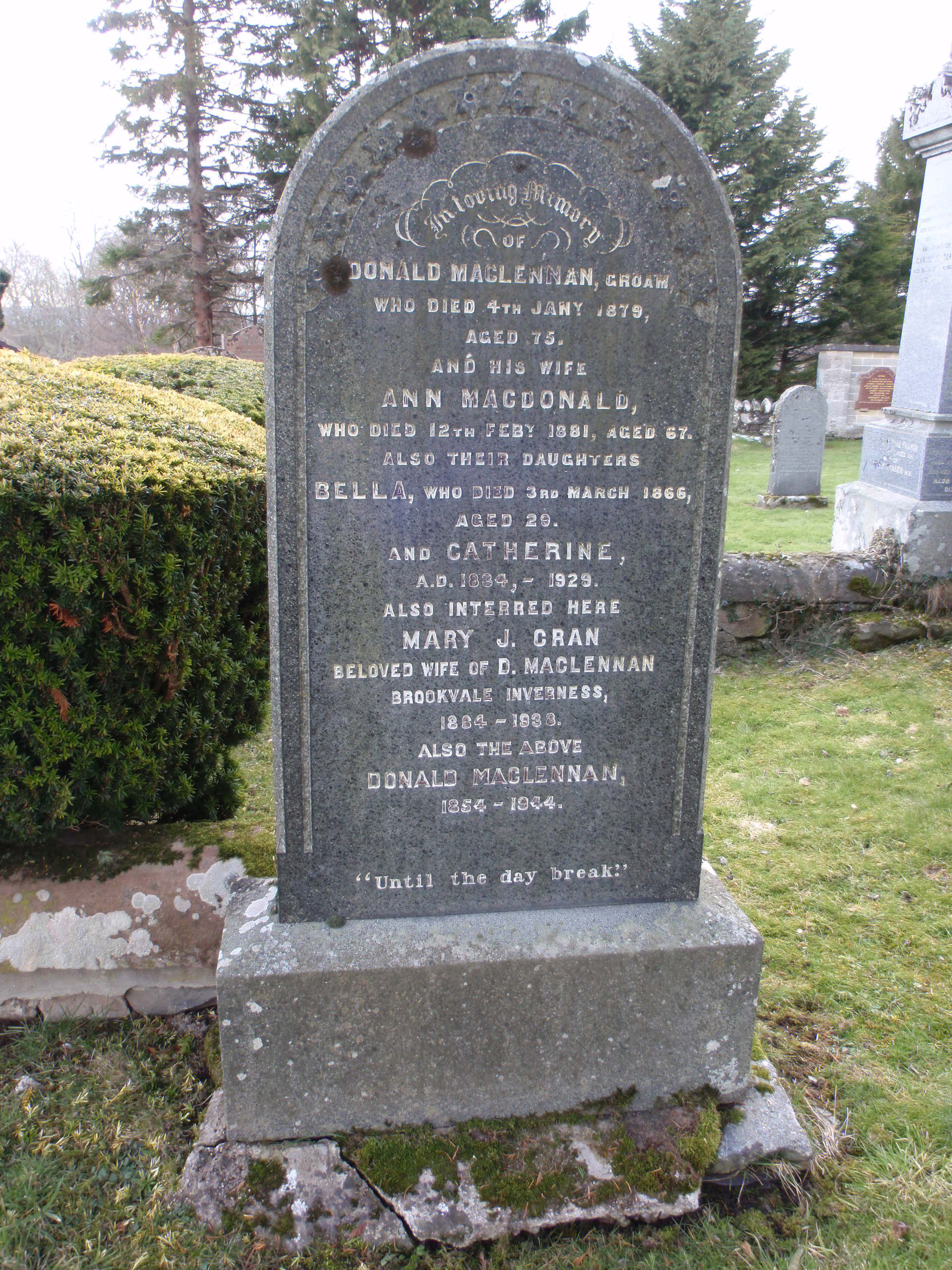 Photo of headstones/Donald MacLennan (d1879) hdstn Kirkhill